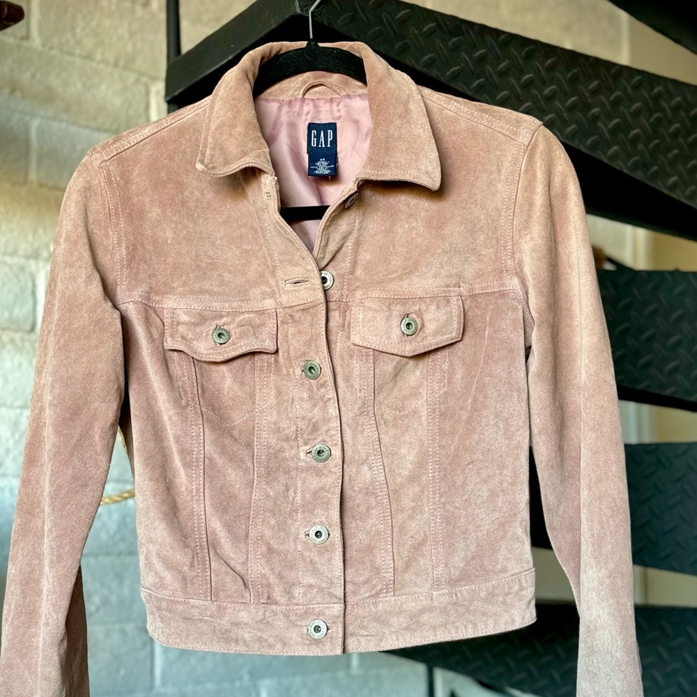 Rare Color 90s / Y2K Gap Trucker Leather Jacket Blush Dusty Rose Button Down